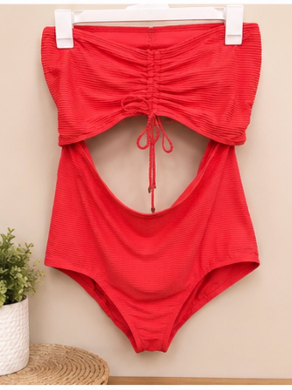 Time and Tru pink Drawstring Cutout One-Piece Swimsuit